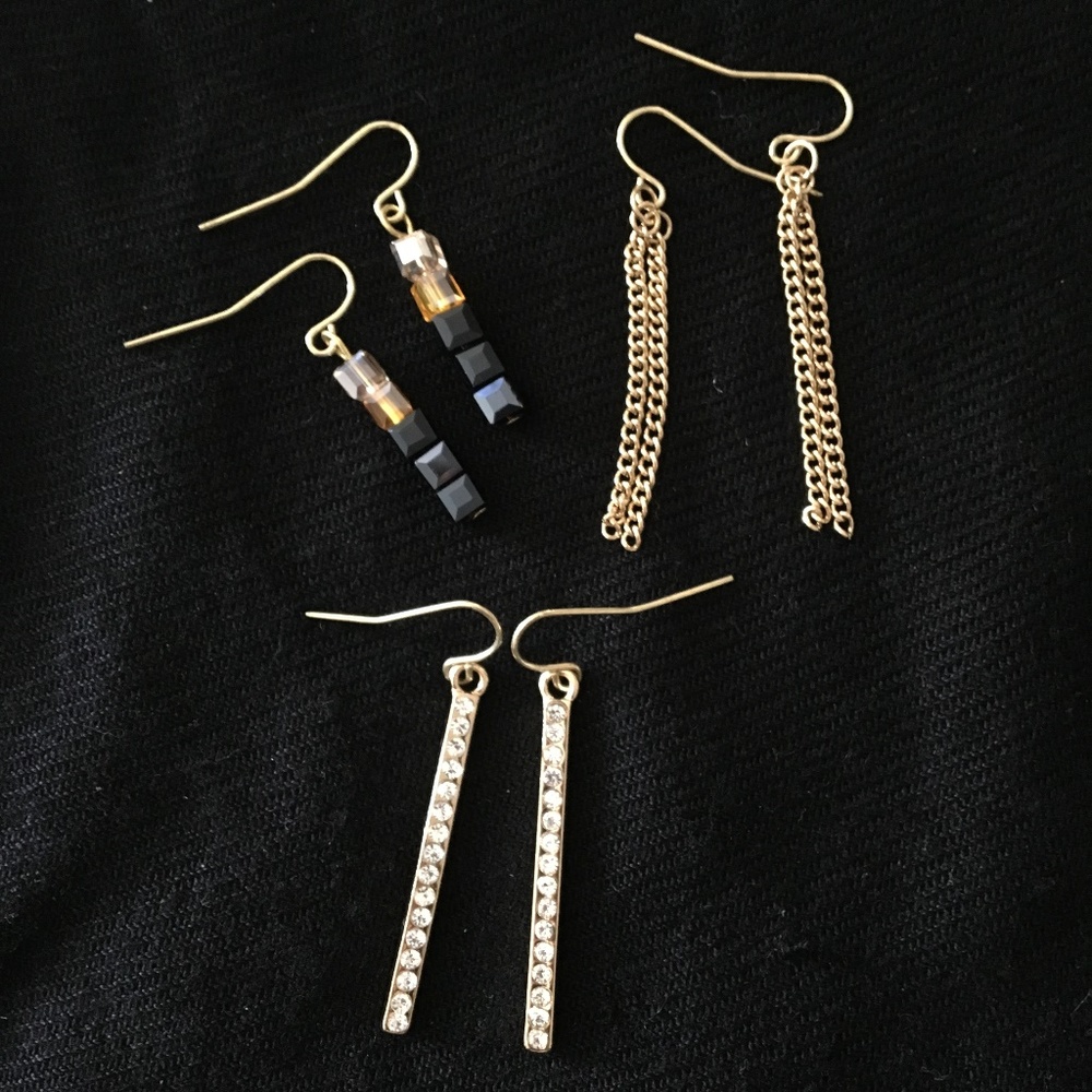 Set of Goldtone Earrings w/ Sparkle & Fringe